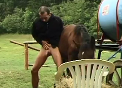 фермер зоофил сосет у коня